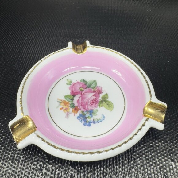 Vintage Schumann Arzberg Germany Dish Ashtray With An Antique Pink Floral Design - Picture 7 of 10